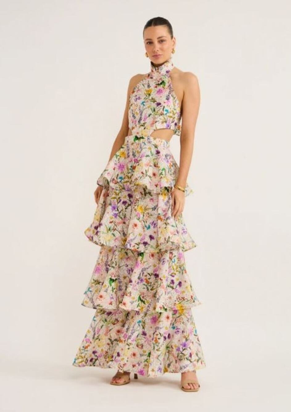 Aqua Blu Australia Heather Floral cotton Silk Maxi Dress Size S NWT